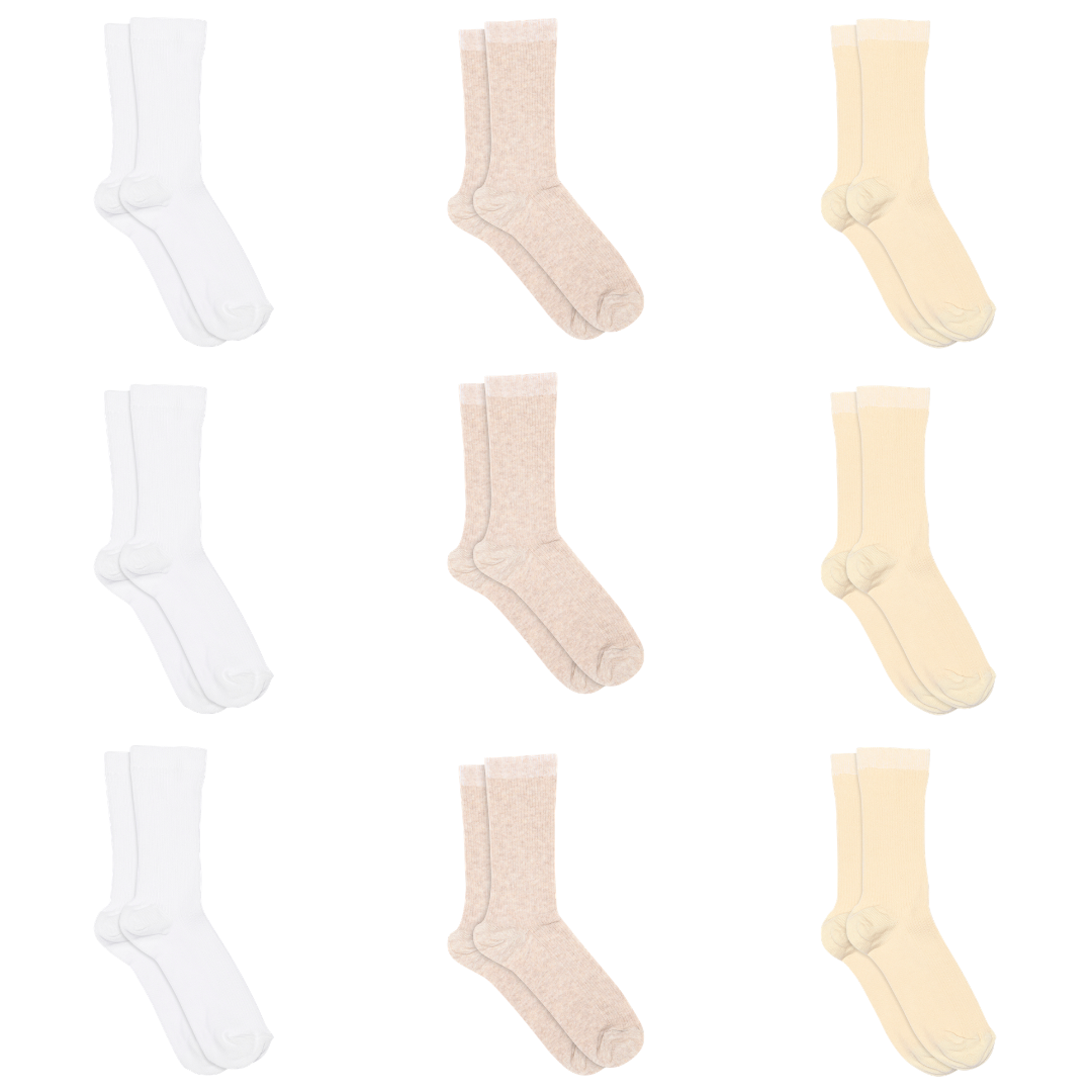 Feingerippte Socken aus Baumwolle im 9er-Pack – Helle Neutraltöne