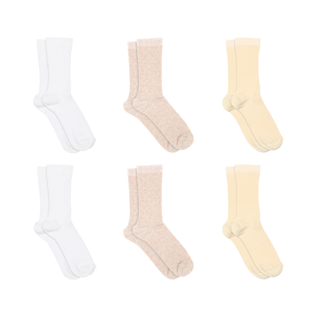 Feine Rippsocken aus Baumwolle im 6er-Pack – Helle Neutraltöne